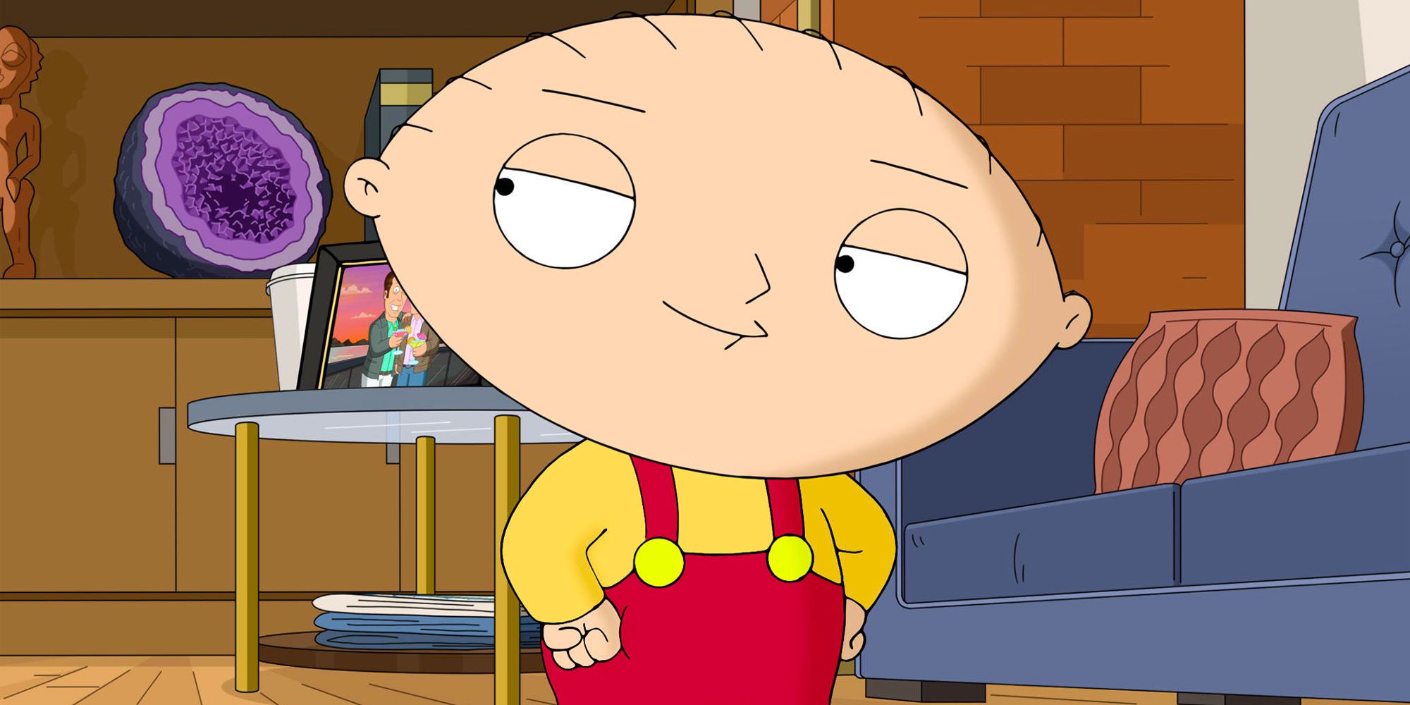 Stewie Griffin smiles in a scene from Family Guy