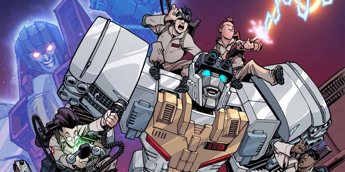 Transformers/Ghostbusters comic cover with Ectotron and Starscream's ghost