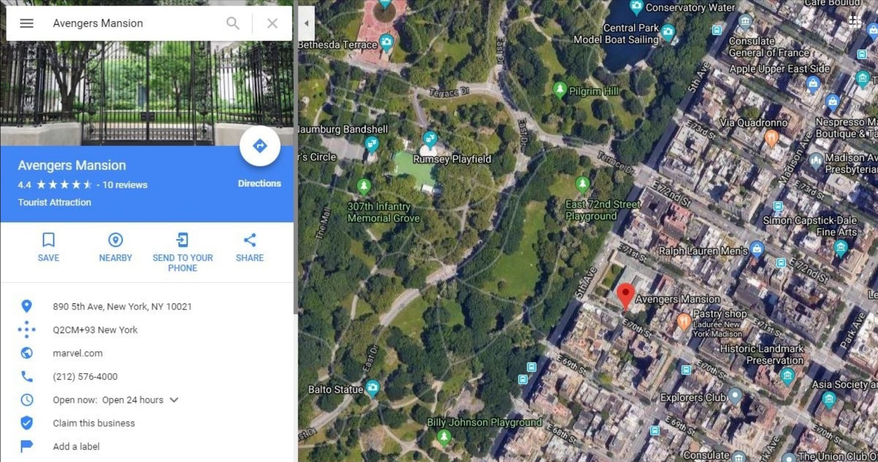 Google Maps Avengers Mansion