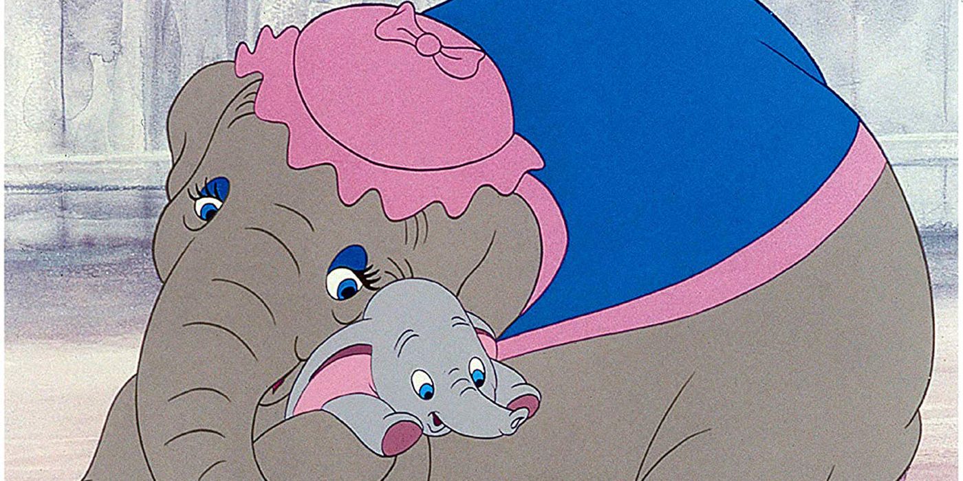 Dumbo hugging Mrs. Jumbo in Disney's Dumbo (1942).