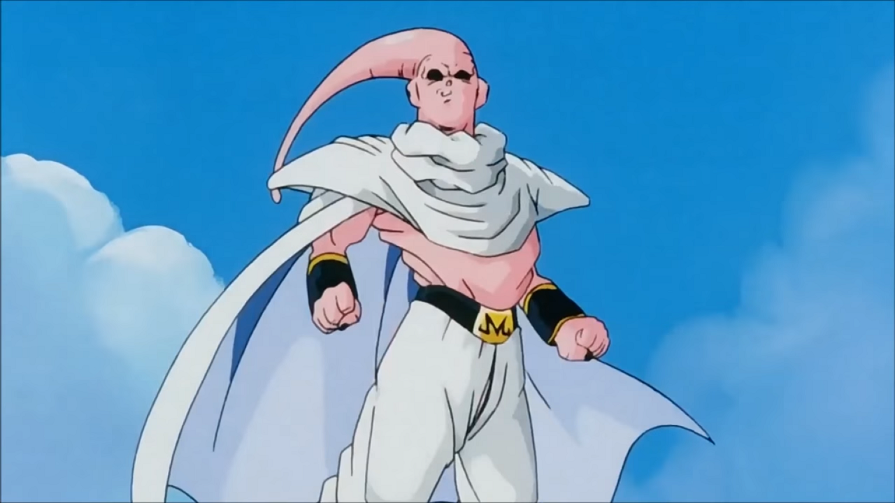 Piccolo Buu looking down with a smug expression in Dragon Ball Z
