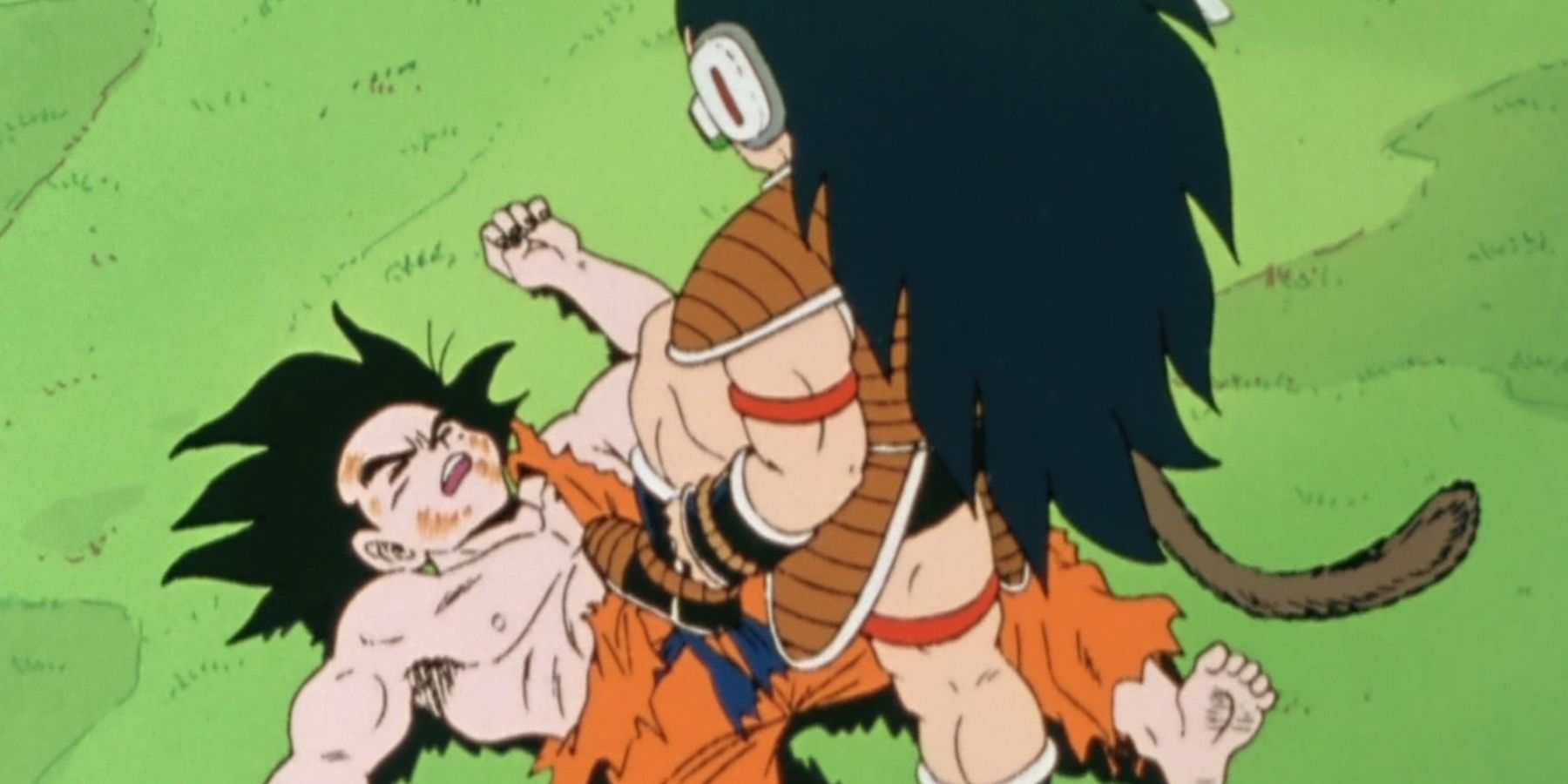 Raditz stepping on Goku in Dragon Ball.