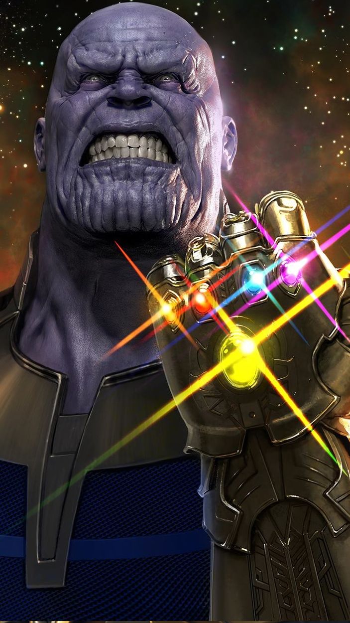 Thanos wields the Infinity Gauntlet.