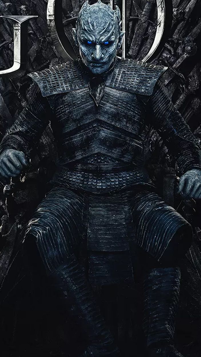 The Night King sits on the Iron Throne.