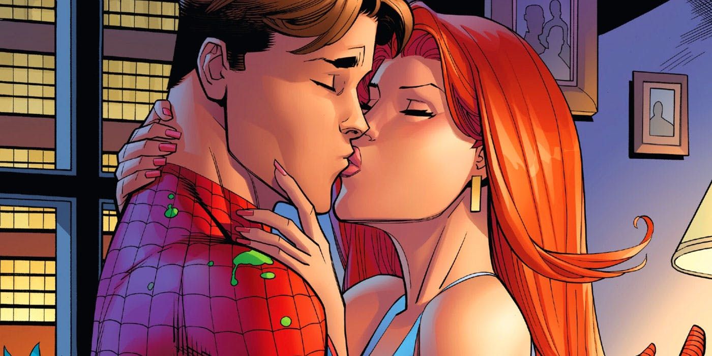 Spider-Man and MJ kissing