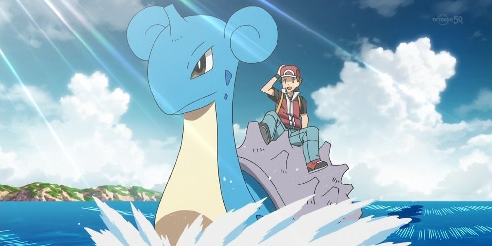 Lapras ferrying Red in the Pokémon anime.