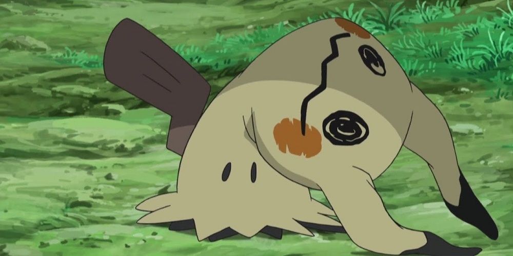 A Mimikyu contorts its body in Pokemon