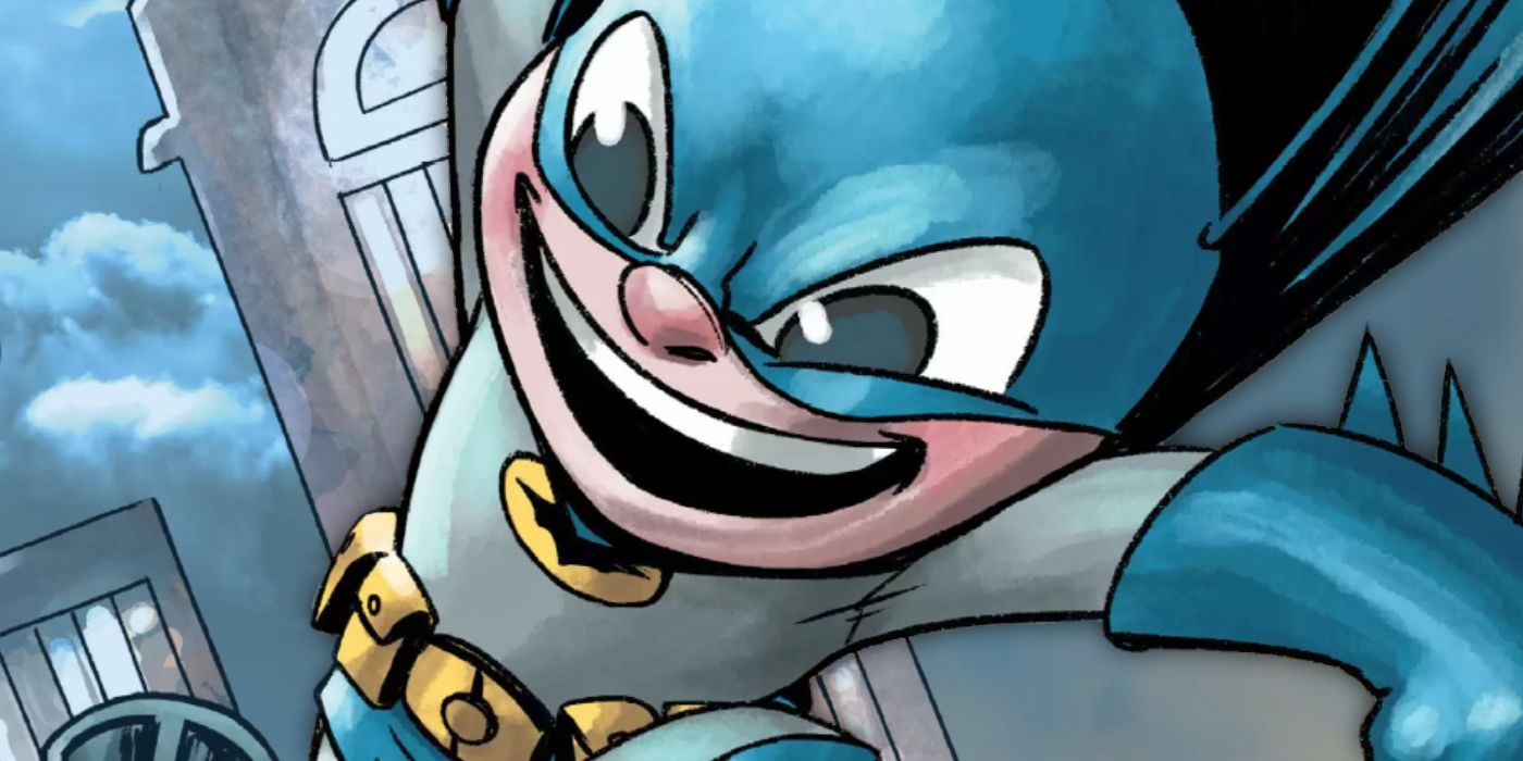 An image of Bat-Mite unleashing his own form of jusice on an enemy. 