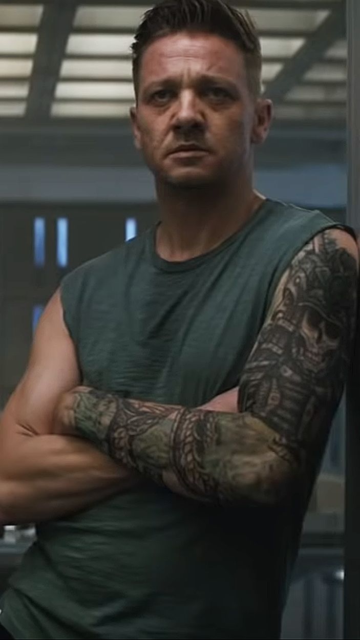 Jeremy Renner as Hawkeye (Ronin) with Tattoo in Avengers Endgame