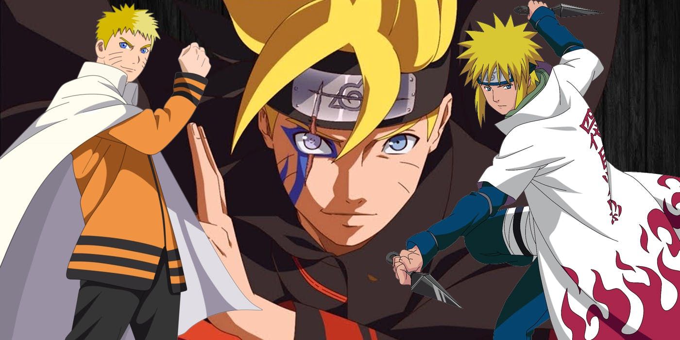 Boruto, Minato, and Naruto from Boruto: Naruto Next Generations.