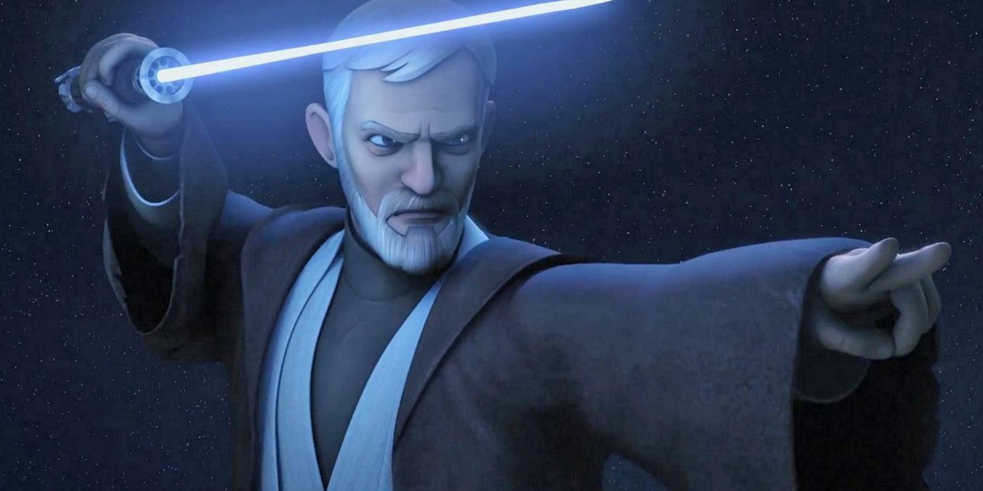 Obi-Wan Kenobi wielding his lightsaber in Star Wars Rebels
