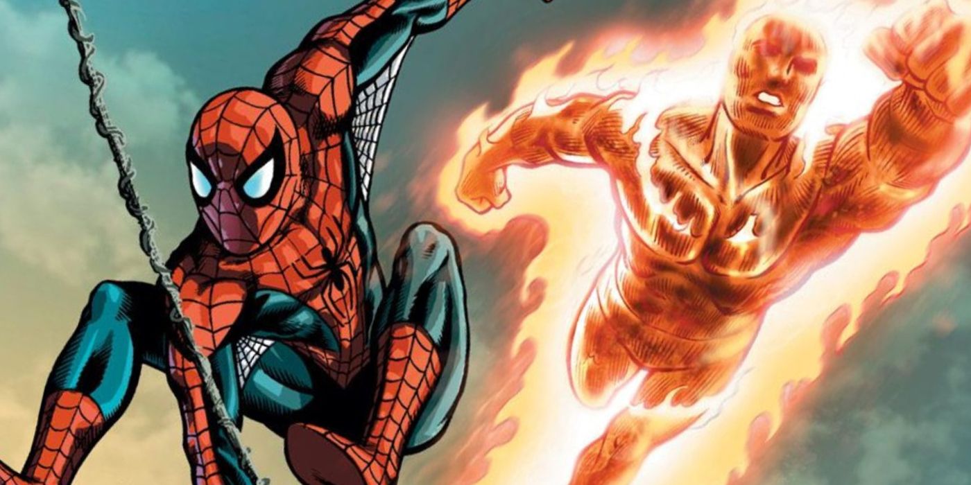 Spider-Man and the Human Torch side-by-side in Marvel Comics