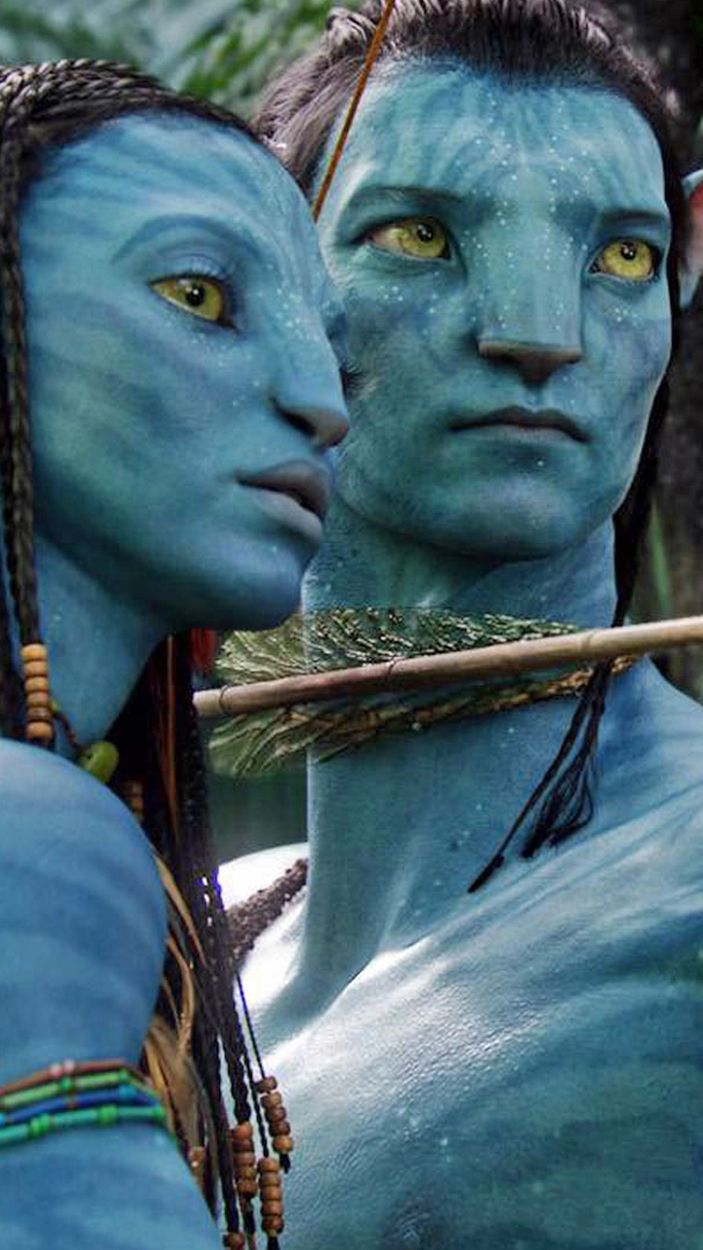Zoe Saldana and Sam Worthington as Na'Vi in Avatar
