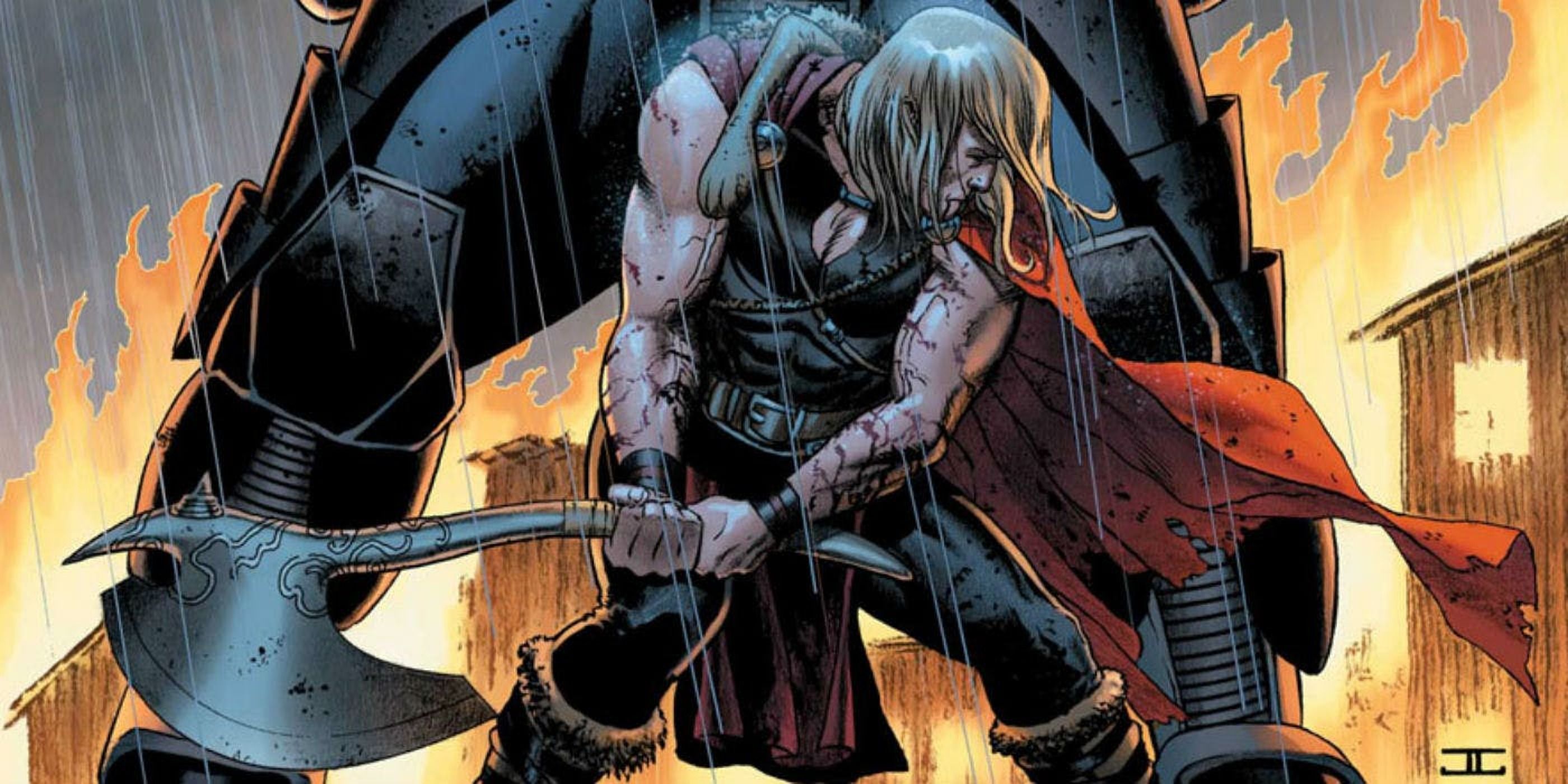 Thor wielding Jarnbjorn against Apocalypse