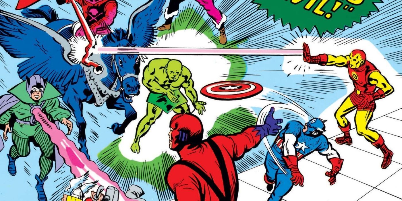 Captain America and the Avengers fighting the Masters of Evil