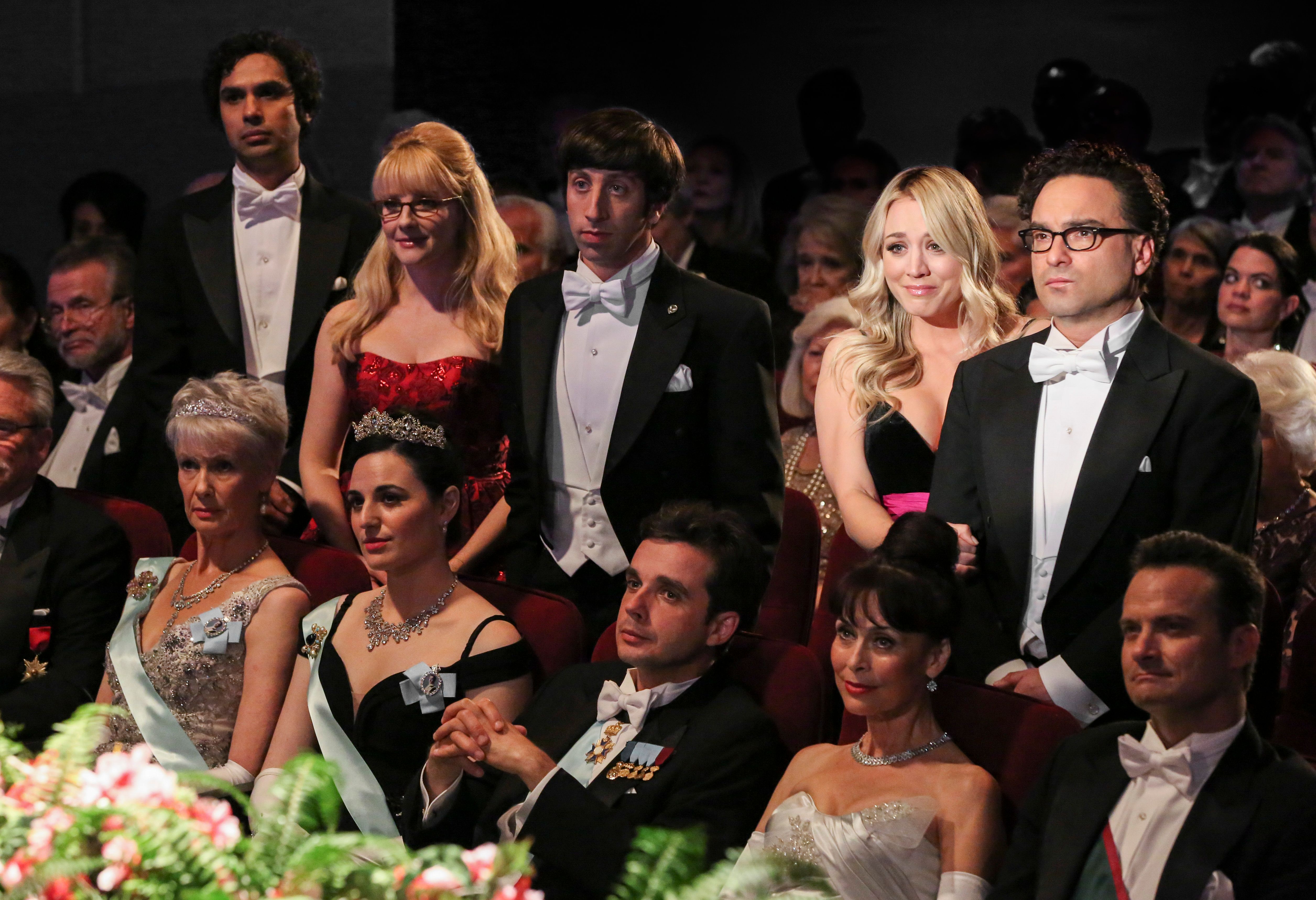 &quot;The Stockholm Syndrome&quot; - Pictured: Rajesh Koothrappali (Kunal Nayyar), Bernadette (Melissa Rauch), Howard Wolowitz (Simon Helberg), Penny (Kaley Cuoco) and Leonard Hofstadter (Johnny Galecki). Bernadette and Wolowitz leave their kids for the first time, Penny and Leonard try to keep a secret, Sheldon and Amy stick together, and Koothrappali makes a new friend as the gang travels together into an uncharted future, on the series finale of THE BIG BANG THEORY, Thursday, May 16 (8:30 - 9