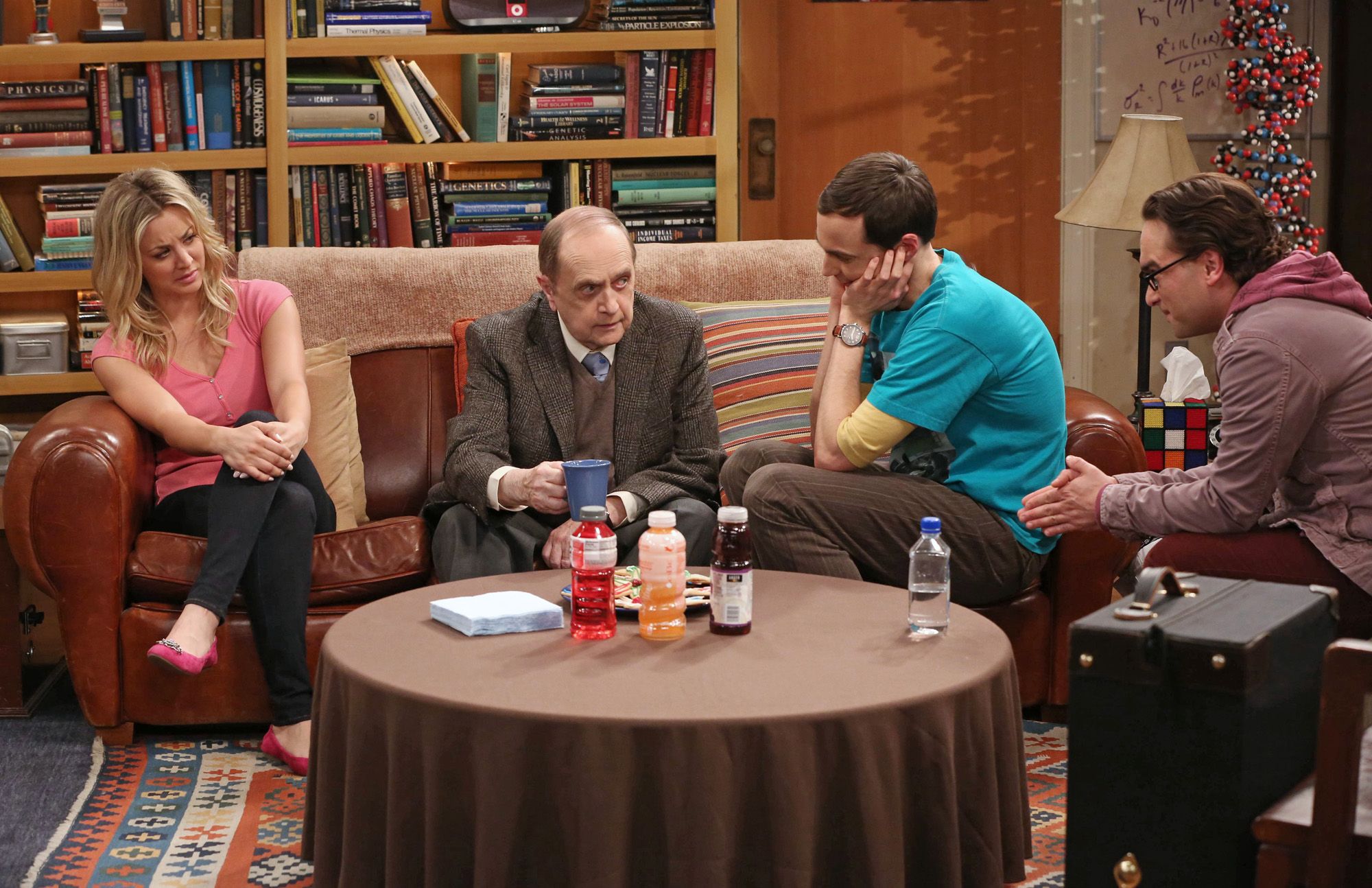 &quot;The Proton Resurgence&quot; -- Sheldon and Leonard hire Professor Proton, the host of their favorite childhood TV show, to perform, on THE BIG BANG THEORY, Thursday, May 2 (8:00 Ã¢ÂÂ 8:31 PM, ET/PT) on the CBS Television Network. Bob Newhart guest stars as Professor Proton. Pictured left to right: Kaley Cuoco, Bob Newhart, Jim Parsons and Johnny Galecki Photo: Michael Yarish/Warner Bros. ÃÂ©2013 Warner Bros. Television. All Rights Reserved.