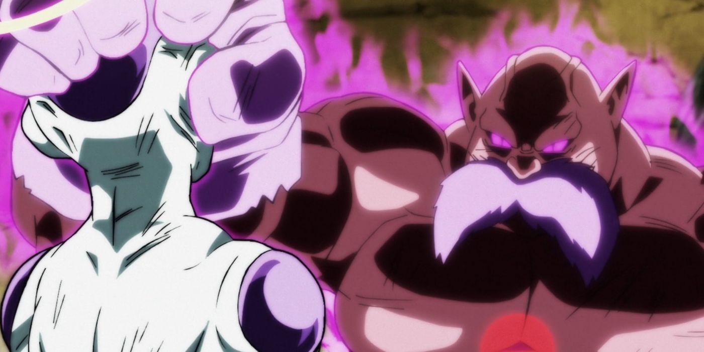 Top, in his God of Destruction form, squeezes Frieza in Dragon Ball Super's Tournament of Power