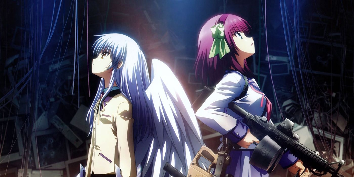 The characters from Angel Beats looking up.