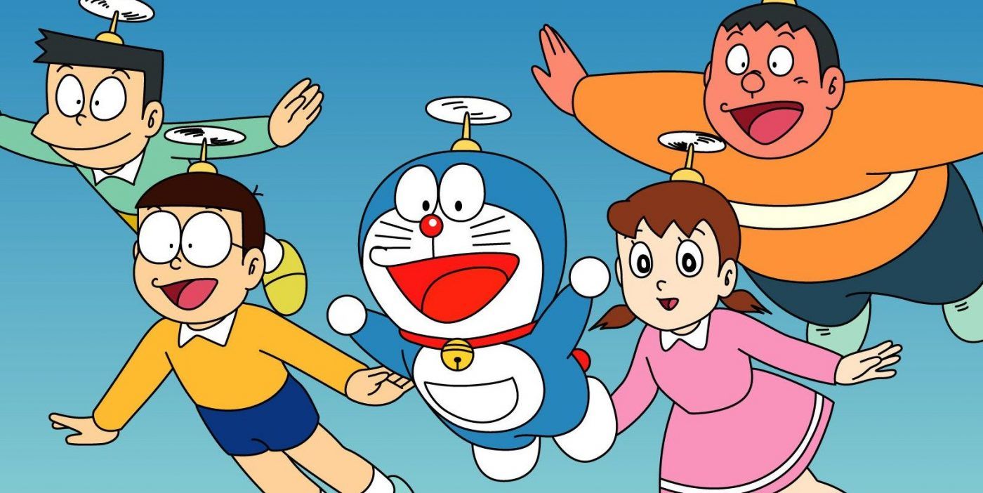 Doraemon takes his friends for a flight