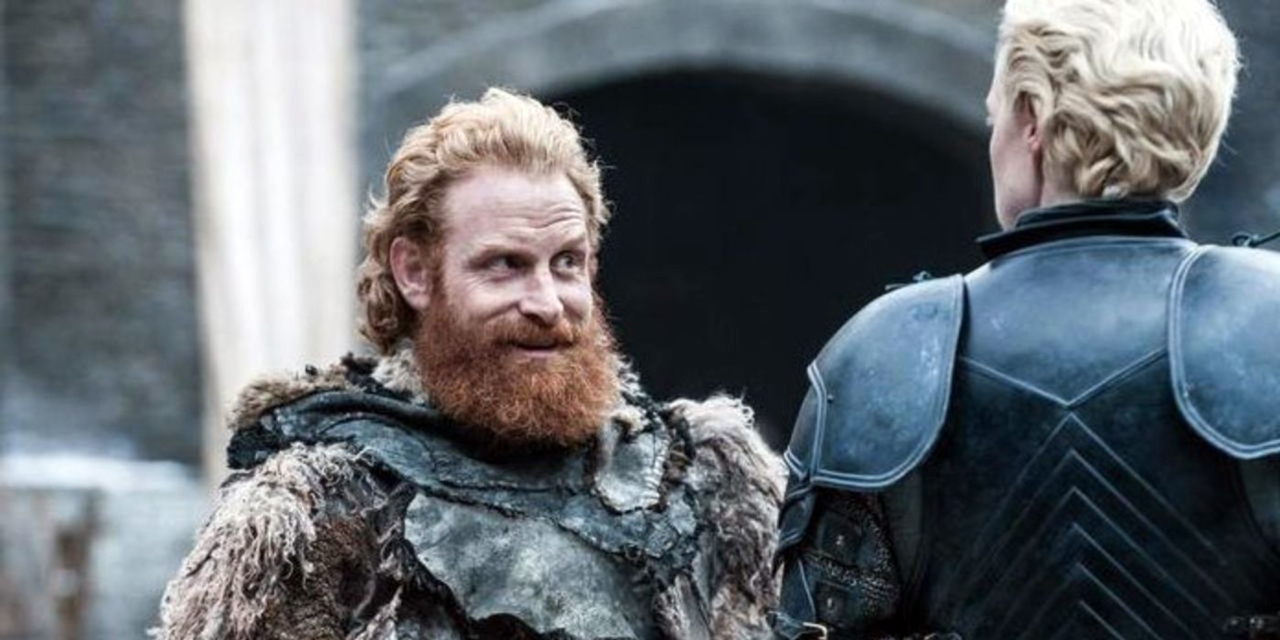 Tormund grinning at Brienne of Tarth in Game Of Thrones