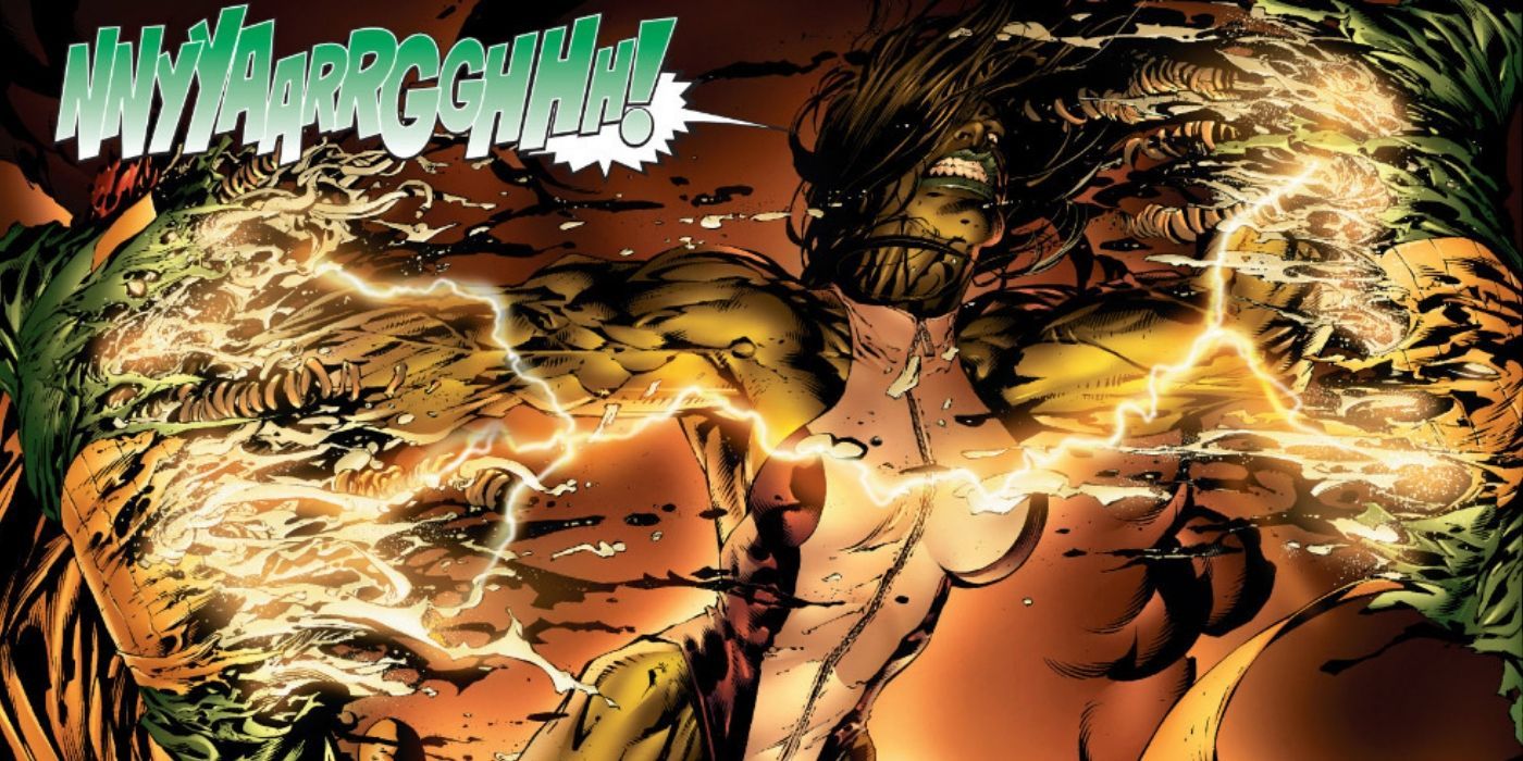 She-Hulk, enraged, tears The Vision in half in Marvel Comics