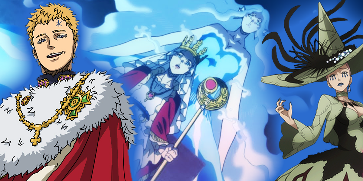 Black Clover- Lolopechka, Witch Queen, and Julius.