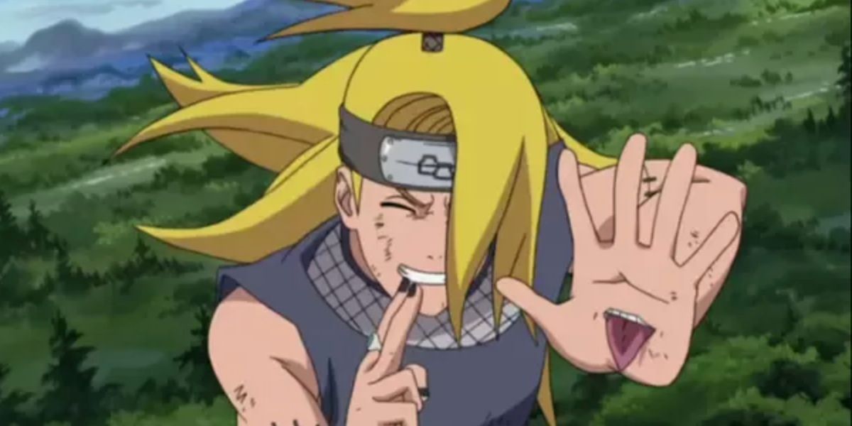Deidara Smiling As He Detonates C4 Against Sasuke Uchiha in Naruto: Shippuden