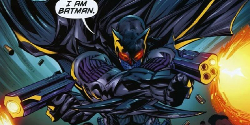 Jason as Batman with a new suit and guns yelling, &quot;I am Batman!&quot;