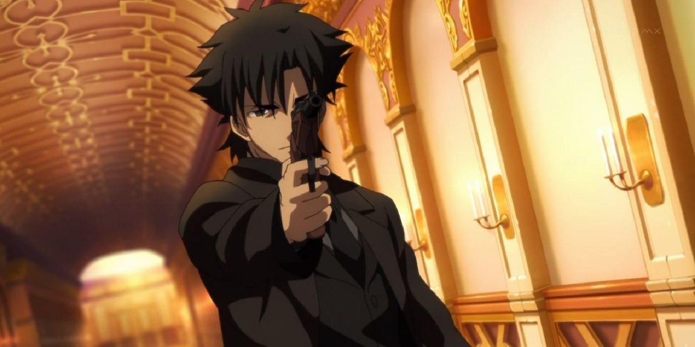 Kiritsugu holding a gun in Fate Zero