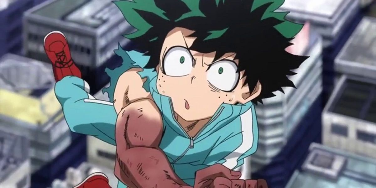 Midoriya using his Quirk for the first time
