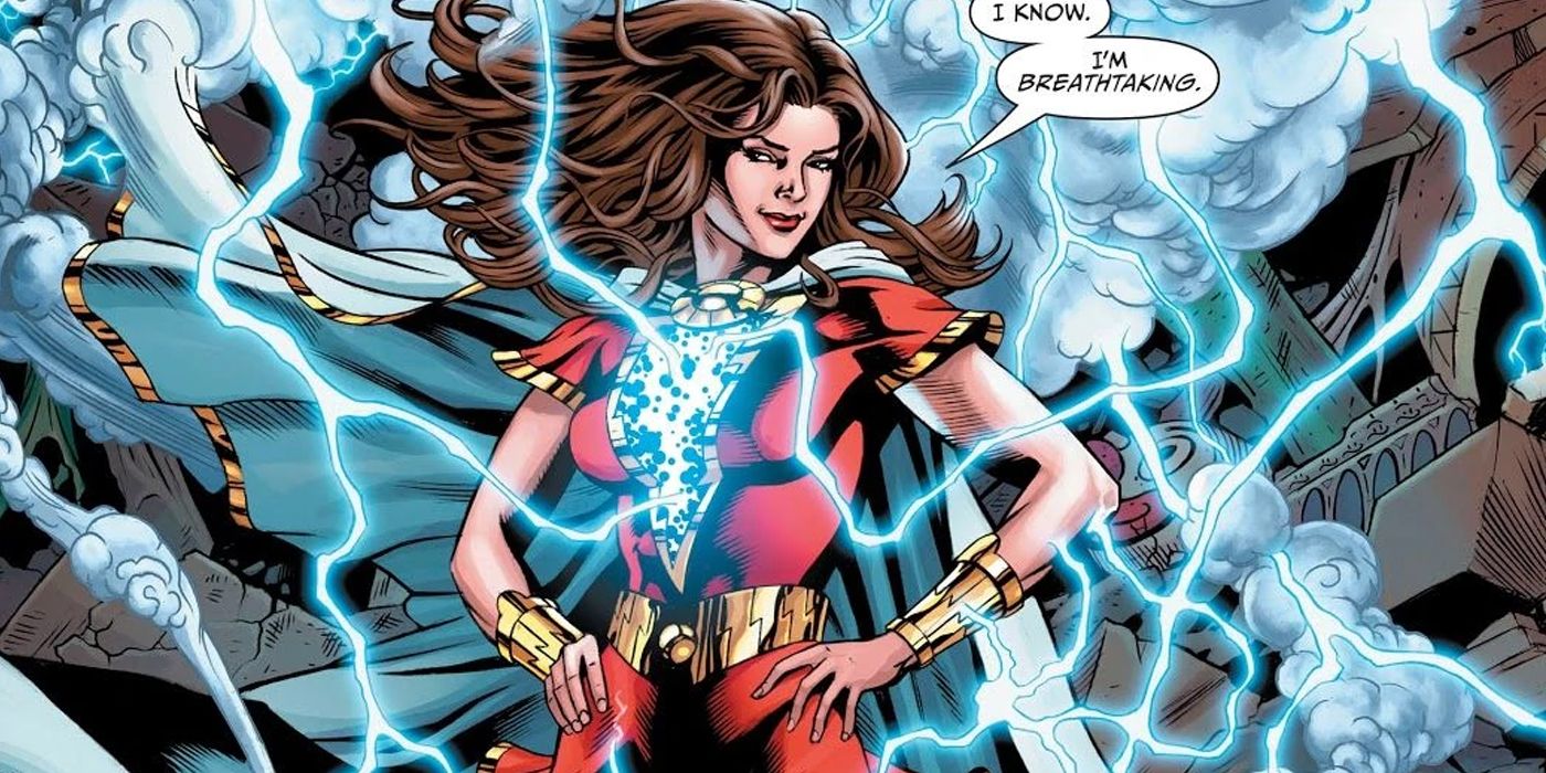 Lady Shazam transforming using lightning