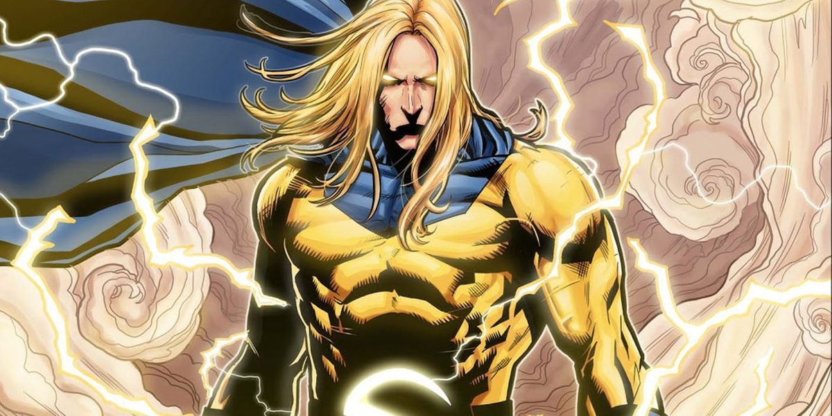 Marvel's Sentry stands firm while a cloud of dust billows around him.