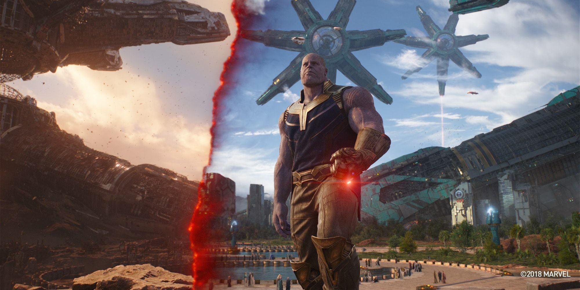 Thanos using the Reality Stone to alter the landscape of Titan
