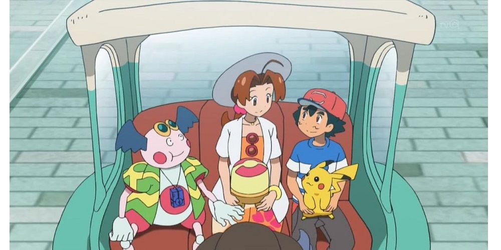 Mimey, Delia Ketchum, Ash and Pikachu travel around in the Pokemon anime