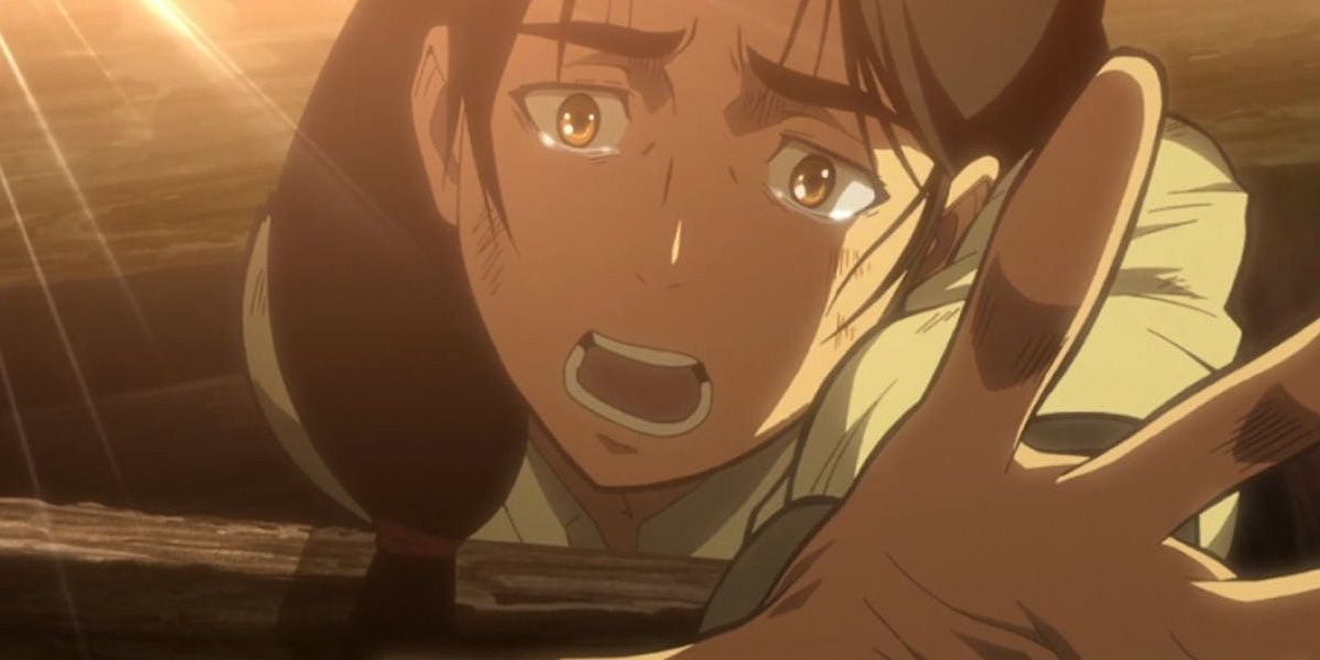 Carla Yeager crying out in Attack On Titan.