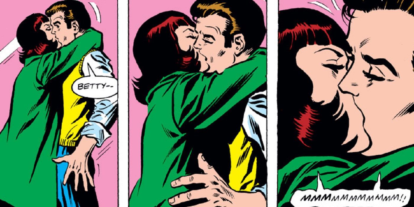 Betty Brant kissing Peter Parker in Amazing Spider-Man comics