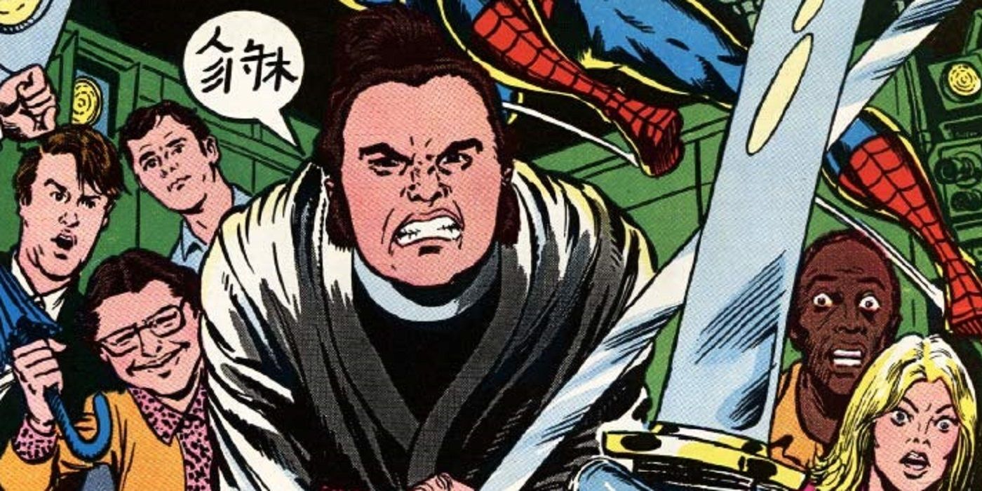 Spider-Man with John Belushi's Samurai character in Marvel Comics