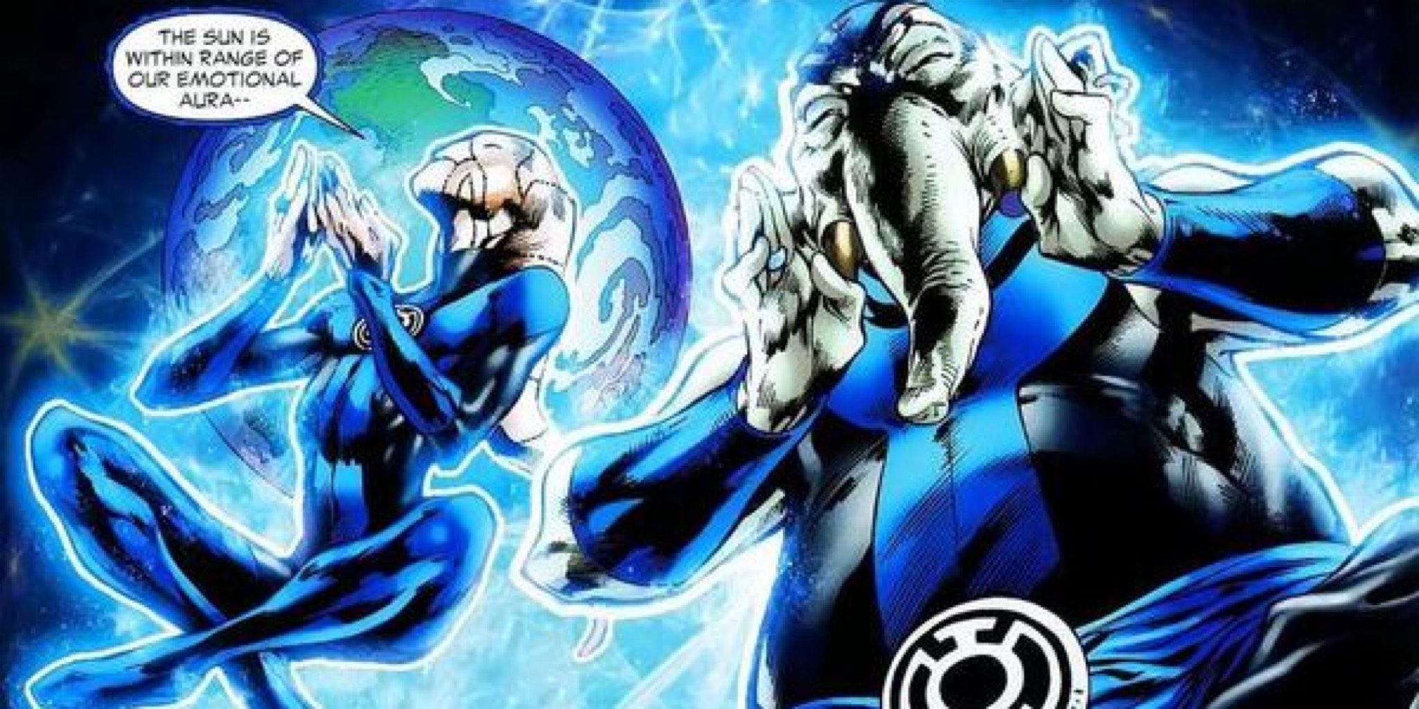 An image of Blue Lanterns meditating in DC Comics
