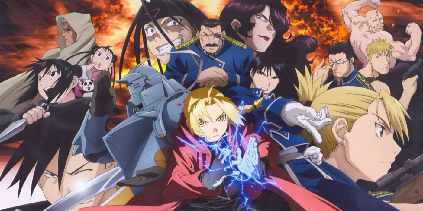 The main cast of the Fullmetal Alchemist Brotherhood anime series