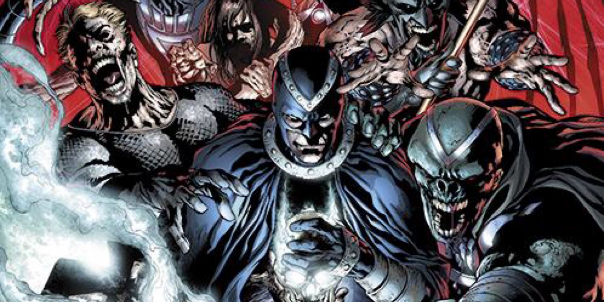 An image of the Black Lantern Corps gathering around one of their members in DC Comics