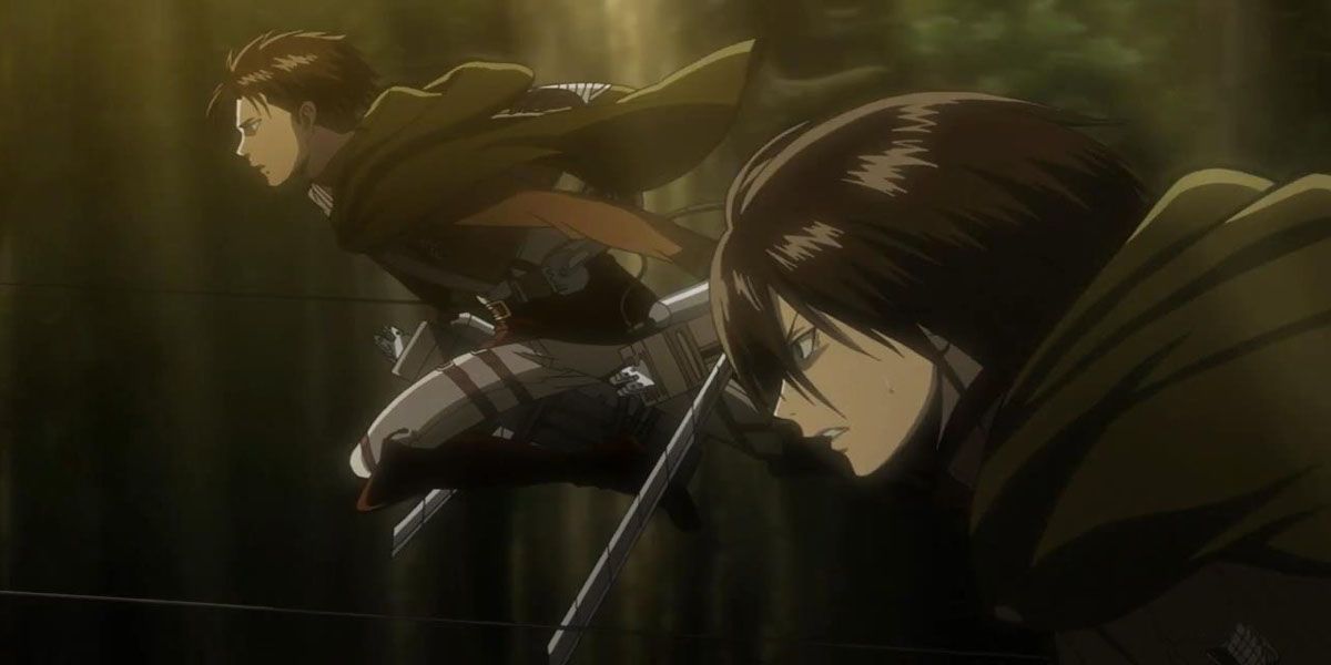 Levi and Mikasa on their ODM Gear