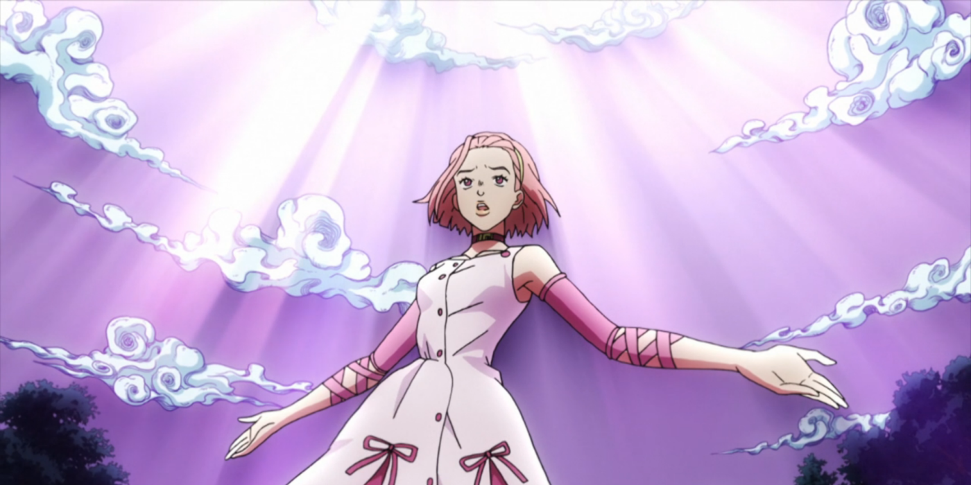 Reimi Sugimoto ascends to the afterlife in JoJo's Bizarre Adventure: Diamond Is Unbreakable.