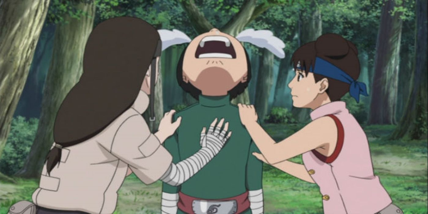Rock Lee crying with Neji and Ten Ten in Naruto.