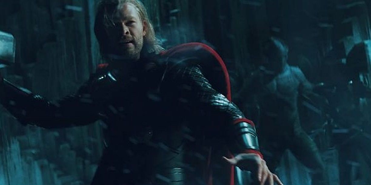 Thor fighting many Frost Giants on Jotunheim