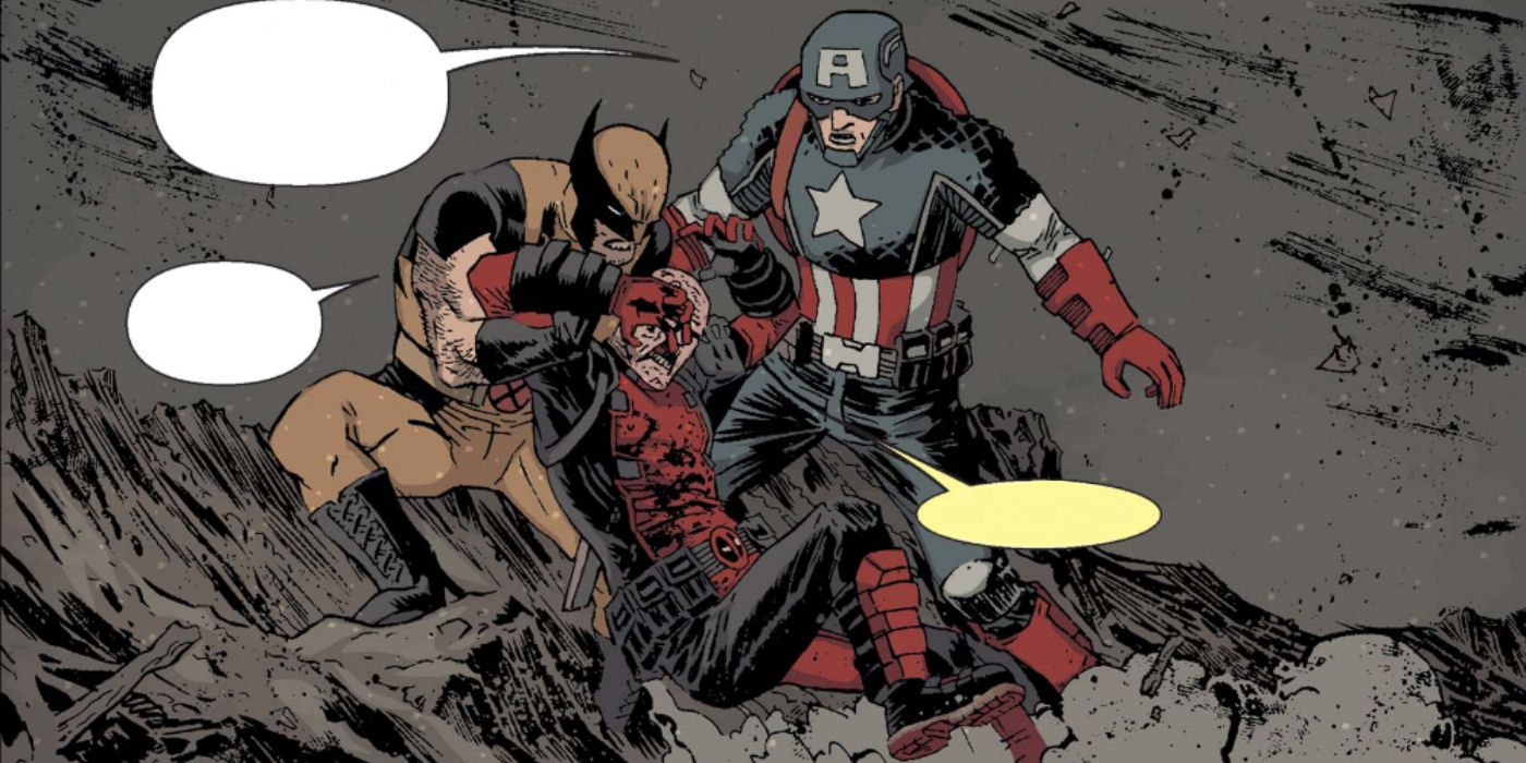 Wolverine and Cap pull deadpool out of the pit