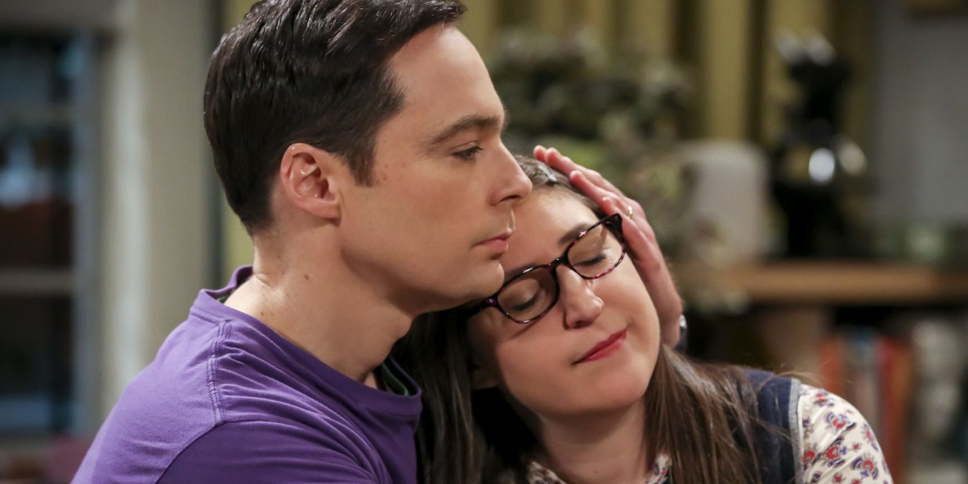 Sheldon hugging Amy in The Big Bang Theory