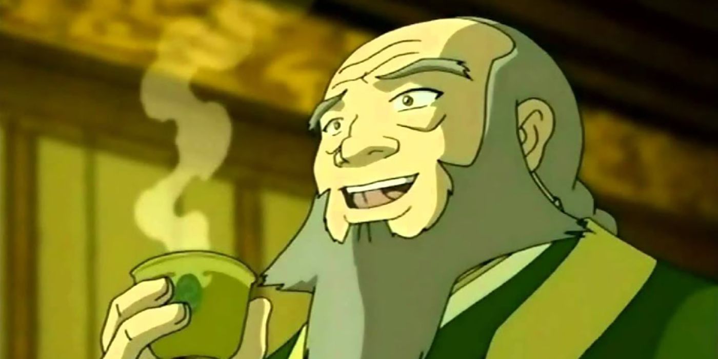 Uncle Iroh holding a hot cup of tea in Avatar