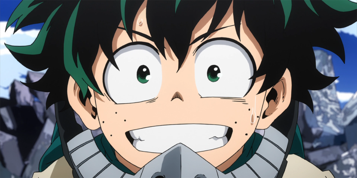 izuku midoriya with a big smile in my hero academia