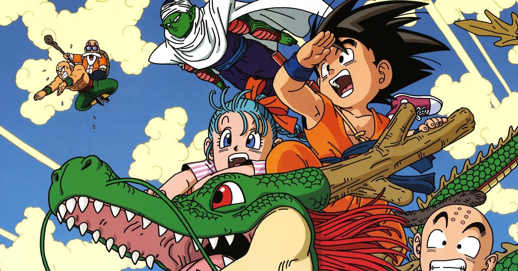 Goku, Bulma, Krillin and Piccolo in the original Dragon Ball anime